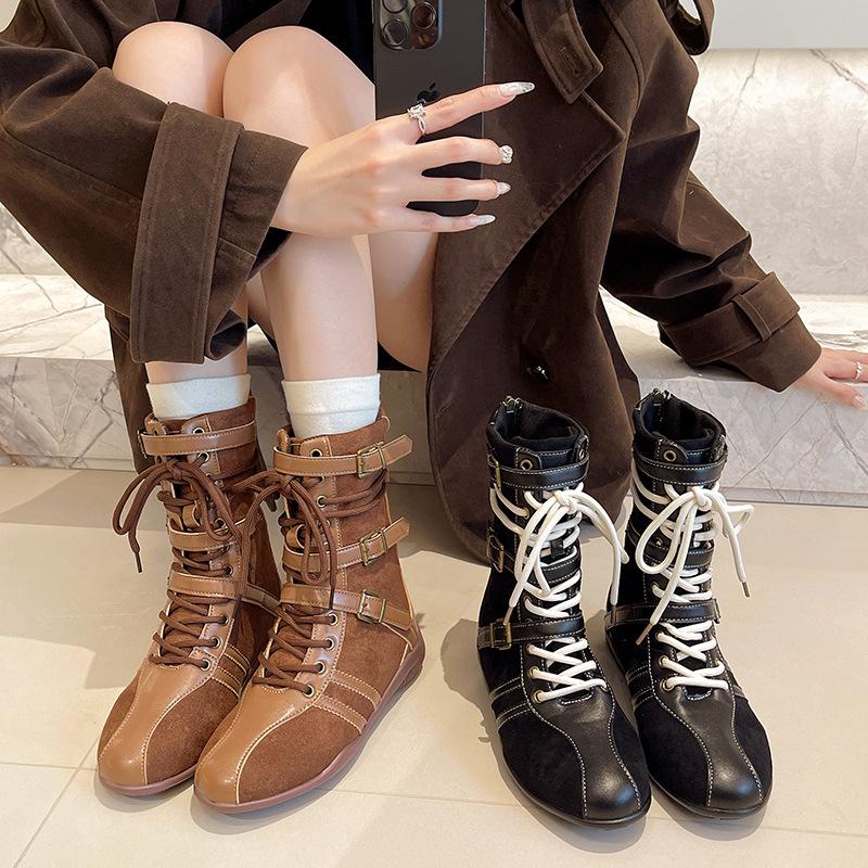 Niche Design Boxing Boots Women's Inner Heightening Suede Maillard Short Martin Boots Sports Retro Western Boots