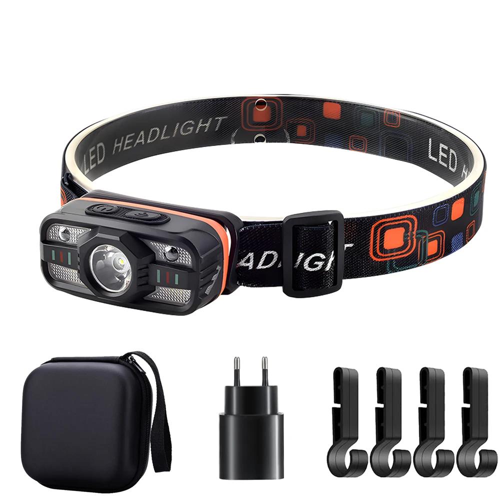 KDULIT Portable LED Headlamp USB Rechargeable Light with Built In Battery Waterproof Fishing Head Torch Outdoor Camping Lantern