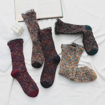 Dames Japanse Kant Bloemen Middenkuit Sokken - Retro Etnische Bos Stijl