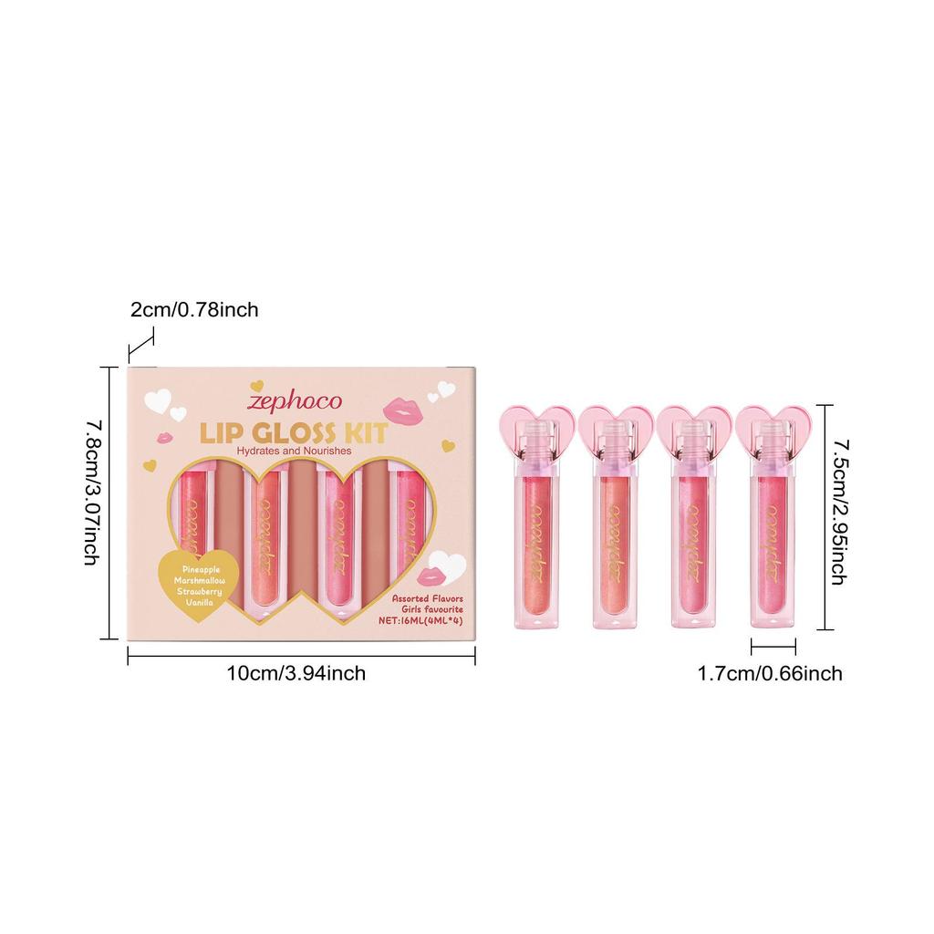 Zephoco Sweetheart Lip Glaze Set: Natural, Silky, Moisturizing Lip Gloss Colors