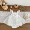 Baby Girl Summer Mesh Romper With Bow Tie Flutter Sleeves Princess Onesie First Birthday Outfit