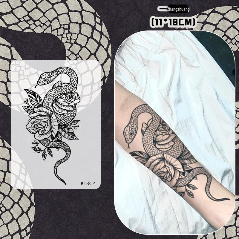 

«Водостойкие долговечные наклейки для татуировки «Танец змеи» с розой для женщин — травяной полуперманентный темный дизайн» 11*18cm