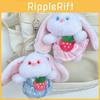 Adorável Chaveiro de Pelúcia de Coelhinho de Orelhas Compridas com Vestido de Morango Fofo 12cm