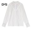 Women Shirt Lace Patchwork Stand Collar Flower Embroidery Single Breasted Long Sleeve Solid Color OL Commute Style Soft Lady Spring Fall Top Blouse