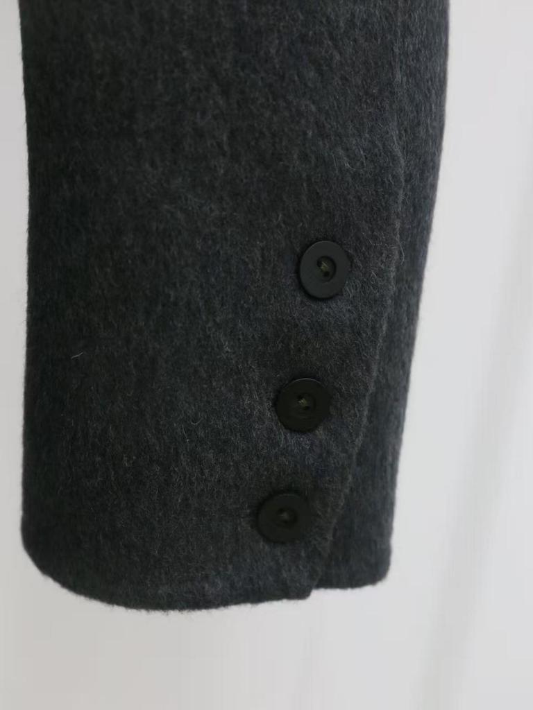 Women's Mid-Length Double-Faced Wool Coat with Detachable Plaid Collar and Tie-Waist