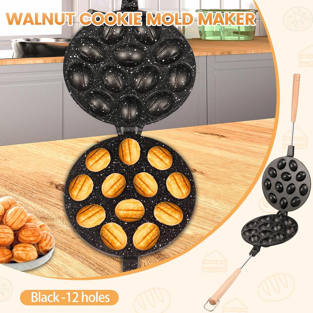 Walnut Cookie Mold Maker Safe Cake Nut Modes Solid Walnut Cookie Molds with Handle Versatile Metal Nut Cookies Maker for Baking
