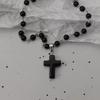 Gotische Vleermuis Kruis Donker Hanger Ketting Set, Y2K Gepersonaliseerde Doorn Liefde Zwarte Kraal Gestapelde Ketting Set, Geschikt als Halloween G