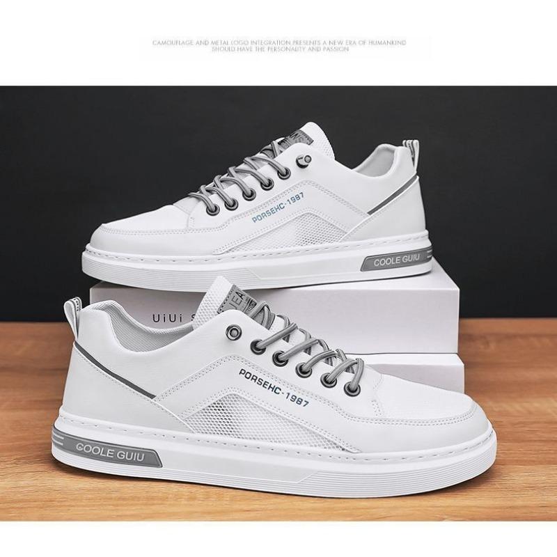 Mens Mesh Breathable Hollow Out Casual Lightweight Low Top Board Sneakers White Walking Shoes