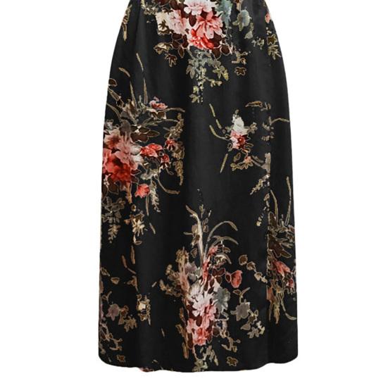 Short Sleeve Maxi Dress Flower Print Women High Split Waist Tight Plus