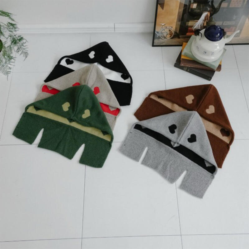 Women s Winter Heart Pattern Lovely Neck Warmer Beanie beige