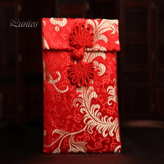 Faux Silk Red Envelope Chinese Wedding Red Pocket Lucky Money Hongbao Card Cash Envelope with Chinese Knot for New Year Spring Festival Wedding