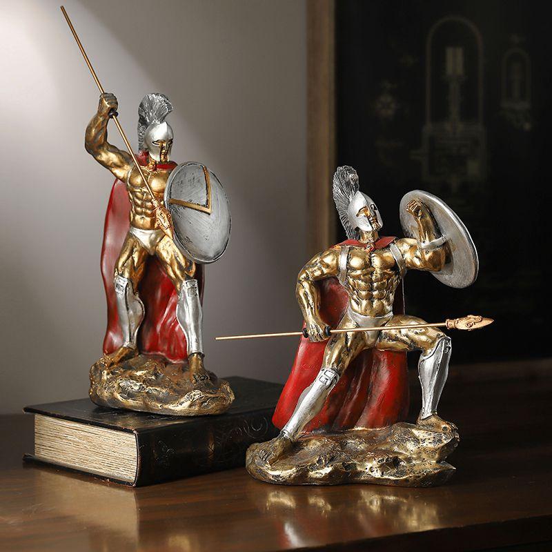 Vintage Gold Armor Spartan Warrior Sculpture Craft Bookcase Wine Cabinet Decoration Abstract Resin Warrior Statue Art Decoration
