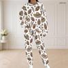 Women Plus Size Printed Two Piece Set Round Neck Long Sleeve Top And Long Pants