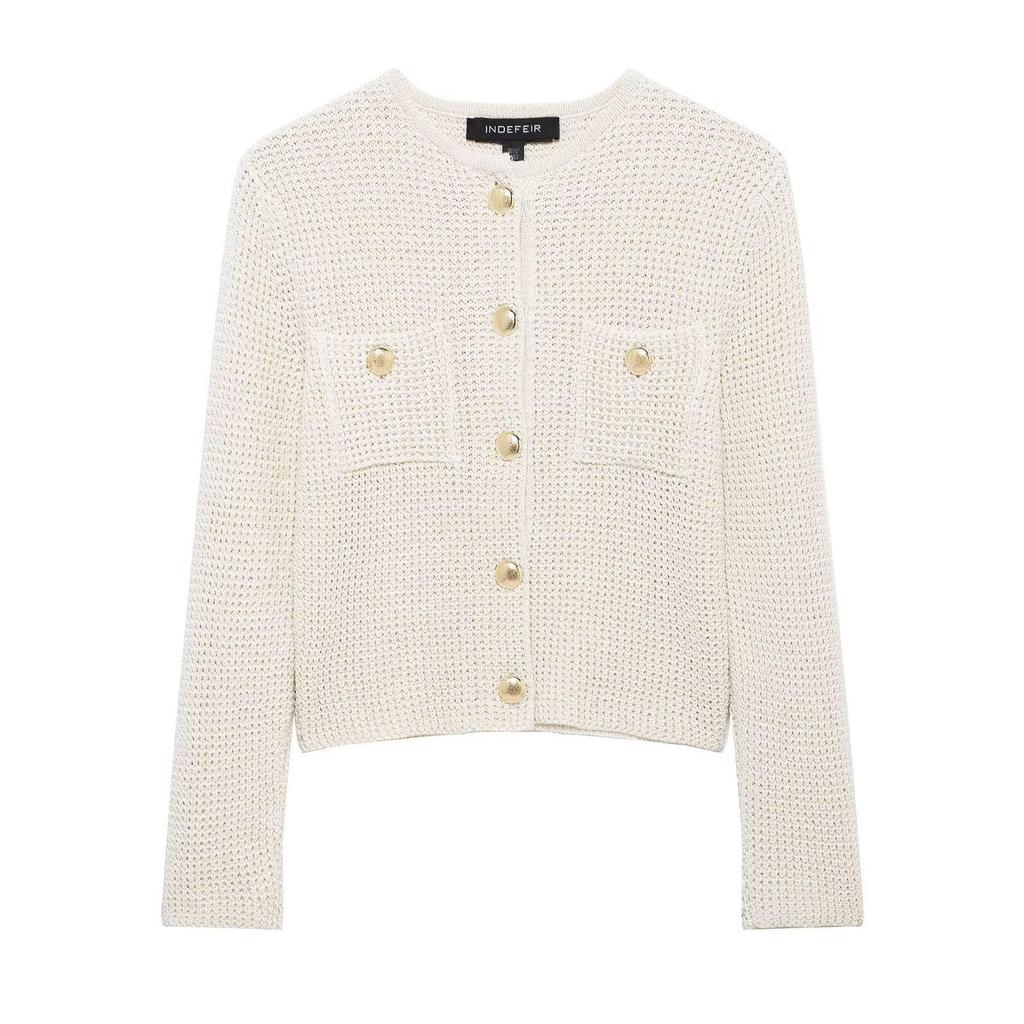 Spring 2025 Women's Fashion Double-Breasted Round Neck Long Sleeve Coat - European & American Style