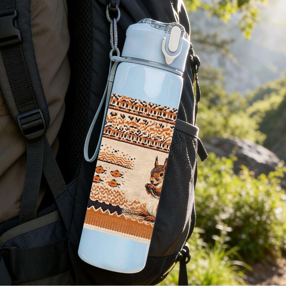 1PC Squirrel In Retro Frame Art Print 750ml Color Plastic Sports Water Bottle Leakproof Flip Straw Lid Suitable for Sports Office Home Use
