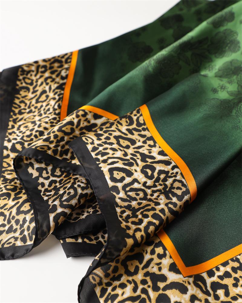 Spring and summer new printed shawl leopard print Yiqu silk scarf imitation silk scarf versatile headscarf long scarf thin brocade