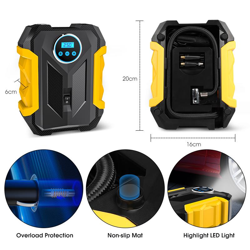 Carsun Tragbarer 12V 150 PSI Luftkompressor für Autos, digitale Reifenfüllpumpe, LED-Lampe, Reifenkompressionspumpe, Kompressor für Auto, Motorrad, Ball
