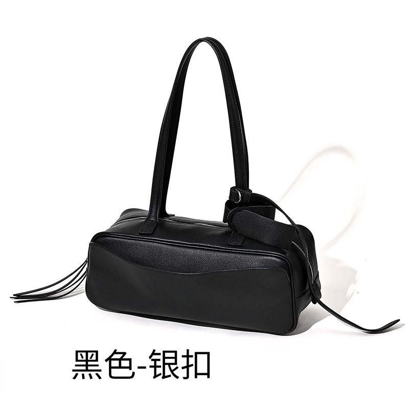New Bowling Bag Simple and Fashionable First Layer Cowhide Messenger Women's Bag Baguette Bag