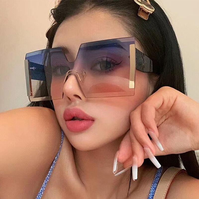 Fashion New Women Oversized Rimless Sun Glasses Vintage Gradient Tea Cool Sunglasses Ladies Uitravioler-proof