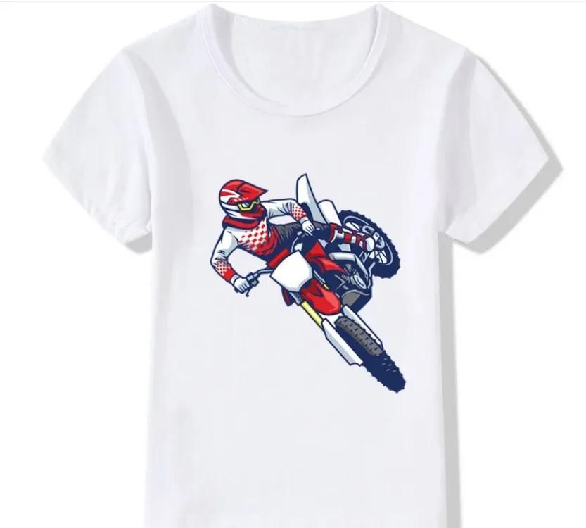 Kids Motocross Rider TShirt Funny Summer Fashion Streetwear Toddler Baby Girls Clothing Childrens Tops Polyester Fabric