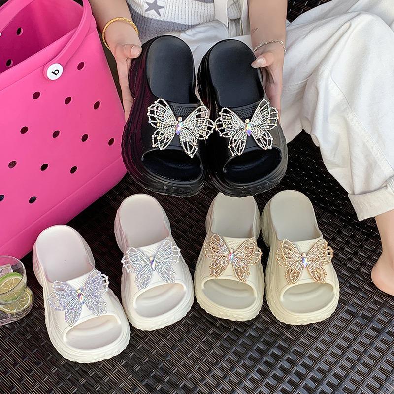 Thick bottom heightening one-word drag women's summer versatile new fashion non-slip home indoor beach cool slippers