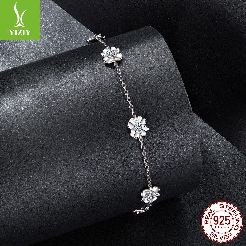 Four-Leaf Clover Moissanite Bracelet, Simple And Versatile Girl'S Heart S925 Sterling Silver Lucky Bracelet.