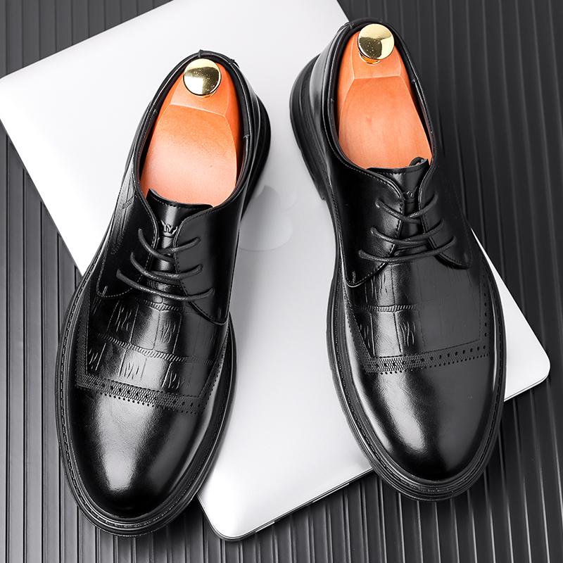 High End Brand Men's Business Dress Shoes Trendy Brogue Shoes Thick Soled Interview Conference Versatile Men's Leather Shoes