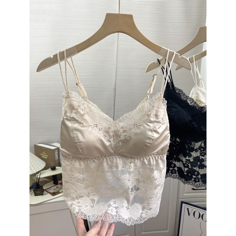 

Кружевной топ-камисоль Pure Desire с нагрудными подушечками, женское нижнее белье, открытая спина, красивая спина, нижнее белье, бюстгальтер, интегрированный секси базовый топ Shallow Apricot Free size (45.00 kg-62.50 kg