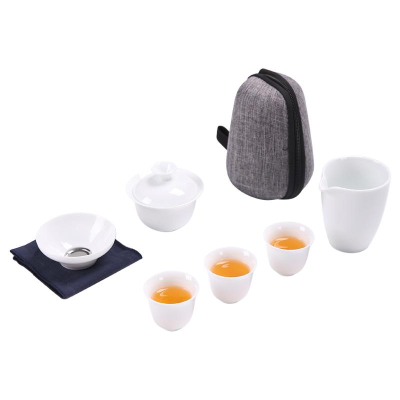 Dehua White Porcelain Travel Kung Fu Tea Set Portable Bag One Bowl Four Cups Glass Express Cup Gift