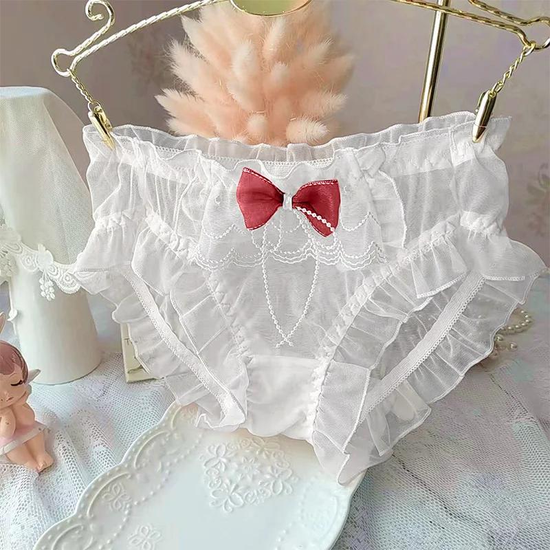

Новые трусики в милом стиле принцессы, сексуальные, полые, прозрачные, с вышивкой, с оборками, бесшовное нижнее белье, для девушек и женщин 2L&1pc