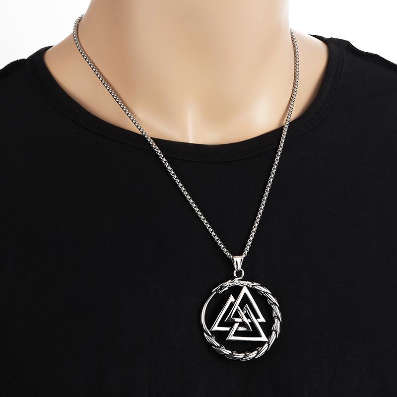 Stainless Steel Viking Triangle Pendant Necklace - Men's Punk Titanium Accessories