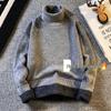 Men's Trendy High Neck Plus Velvet Sweater: Autumn/Winter Solid Color Knit Pullover