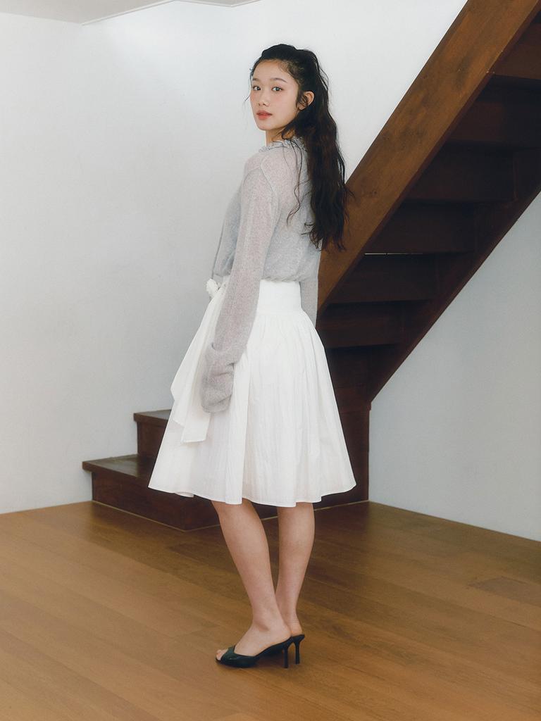 Ganiesong Waist Tie Gathered Skirt_White