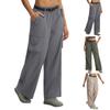 Damskie elastyczne spodnie z wysokim stanem, o swobodnym kroju, z szerokimi nogawkami, długie spodnie, spodnie z kieszeniami