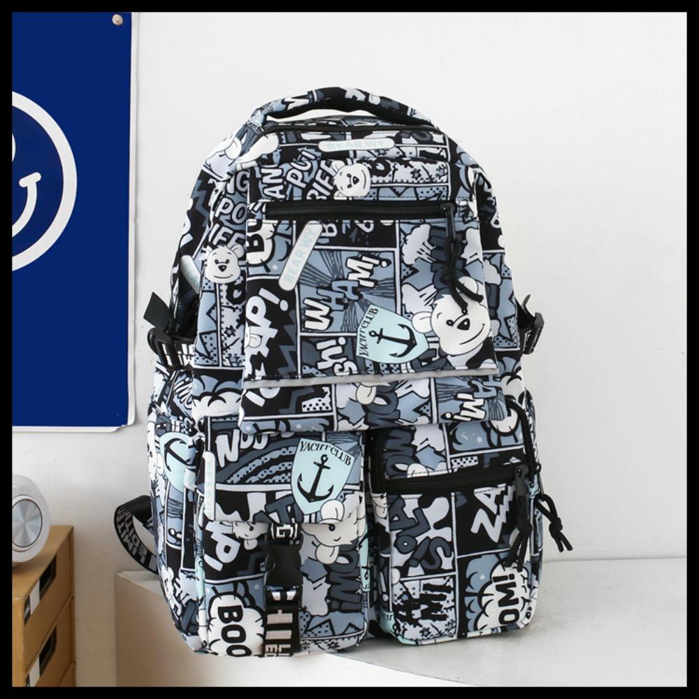 New casual backpack fashion graffiti large-capacity bag female couple high school junior high school primary school schoolbag