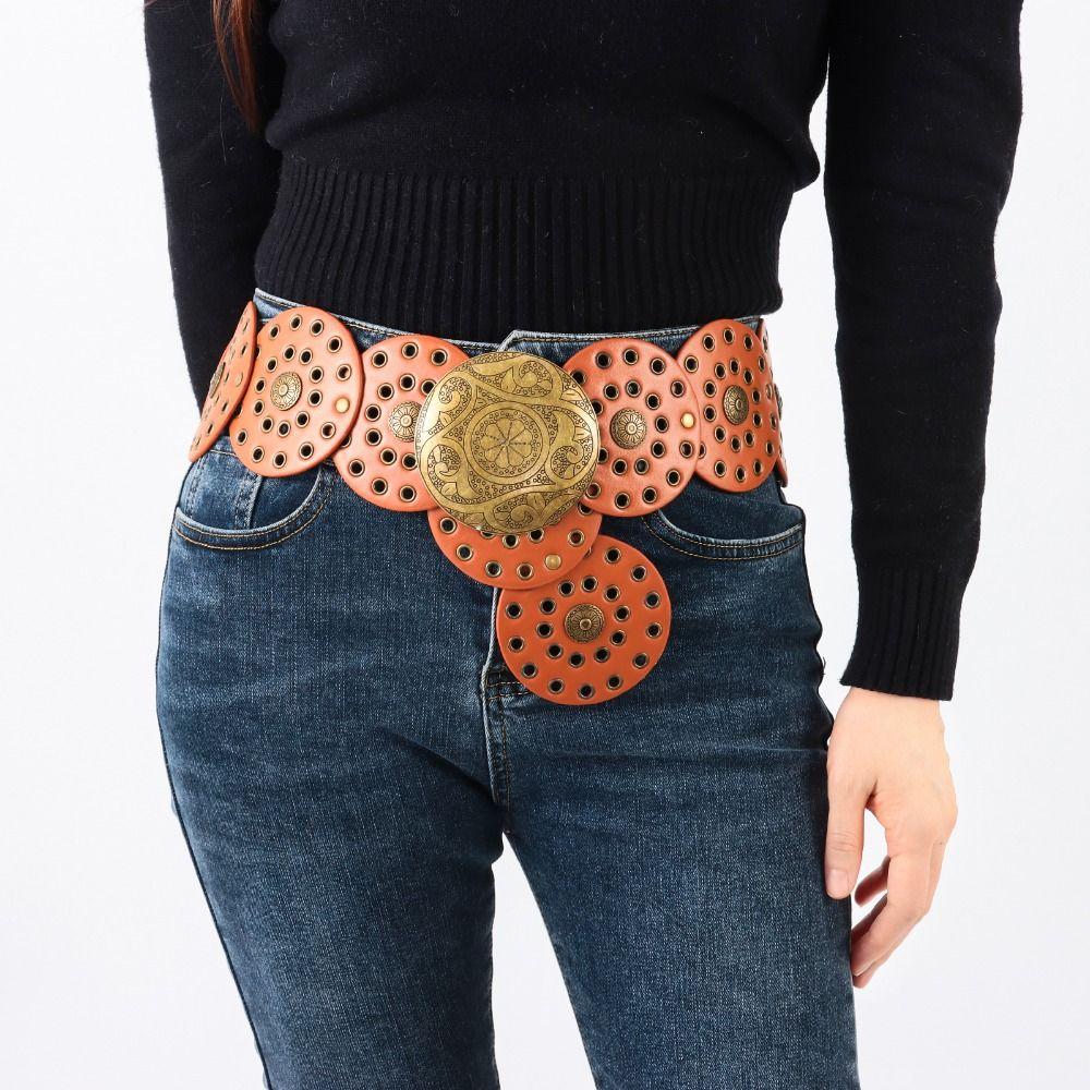 Exaggerated Cowboy Hollow Belt Y2K Wide Disc Belt Cowboy Wide Disc Belt Disc Belt  for Women
