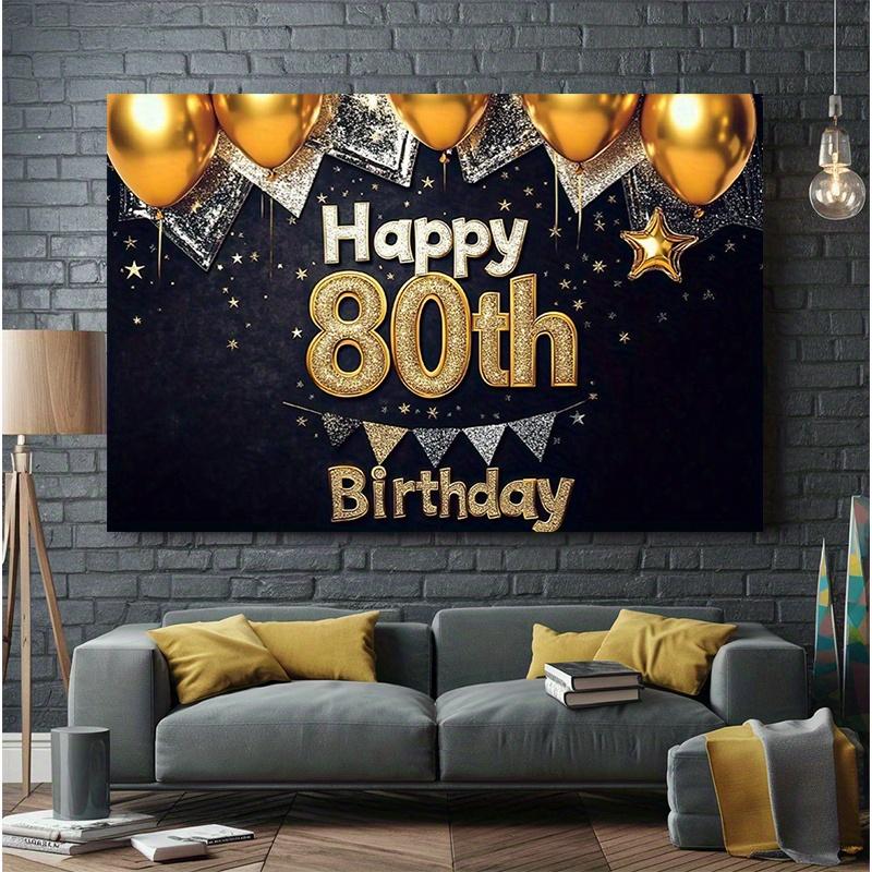 Black Gold 80th Balloon Birthday Backdrop 1pc - Room Wall Decor
