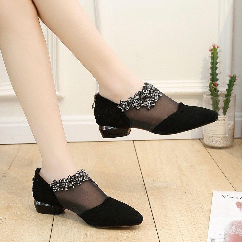 Sandals For Women  Retro Rhinestone Sandals Women Elegant Flower Square Heel Sandals Mesh Light Sandals Summer Women 'S Shoes