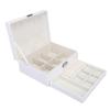 Jewelry Storage Box White Wood Large Capacity 2 Layer Multiple Compartments PU Leather Portable