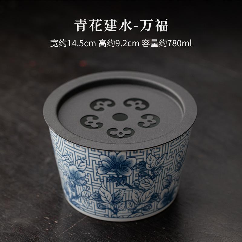 Blue And White Antique Jianshui Japanese Tea Wash Bowl Tea Residue Barrel Water Washing Slag Tank Chaxi Cafes Collection Craft