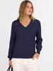 2026 European & American Autumn V-neck Loose Long Sleeve Solid Knit Women's Sweater - Commuting & Versatile