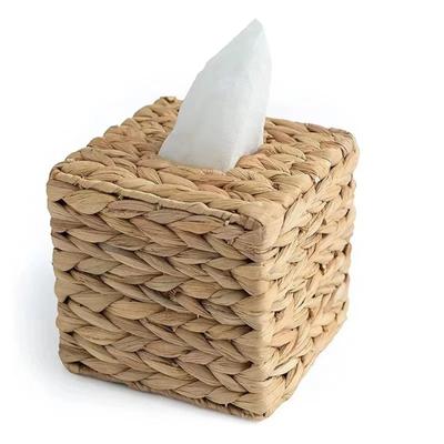 Taschentuchbox-Bezug, Taschentuchbox-Halter aus Wasserhyazinthe, Web-Taschentuchbezug für Wohnzimmer, Toilettentisch, Badezimmer, quadratisch