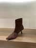 High-heeled Pointed Suede Khaki Short Boots Women's Shoes New Spring and Autumn Single Boots Korean Small Naked Boots