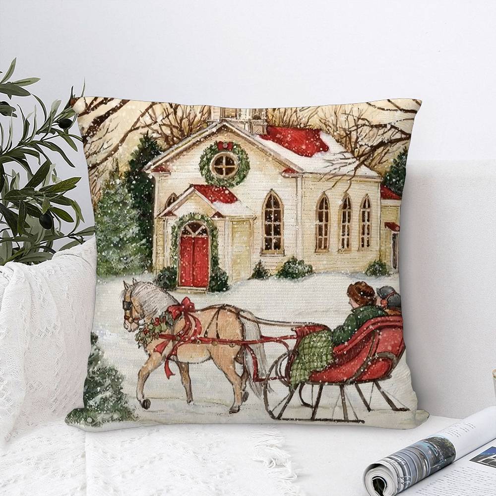 Christmas Red Candle Pillow Case Plush Fabric Soft Double Sided Print Sofa Cushion Cover Throw Pillow Covers