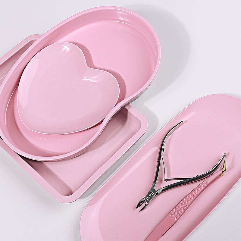 Pink Stainless Steel Nail Tool Rhinestone Storage Display Cosmetic Jewelry Tray Plate Doctor Surgical Desktop Storage