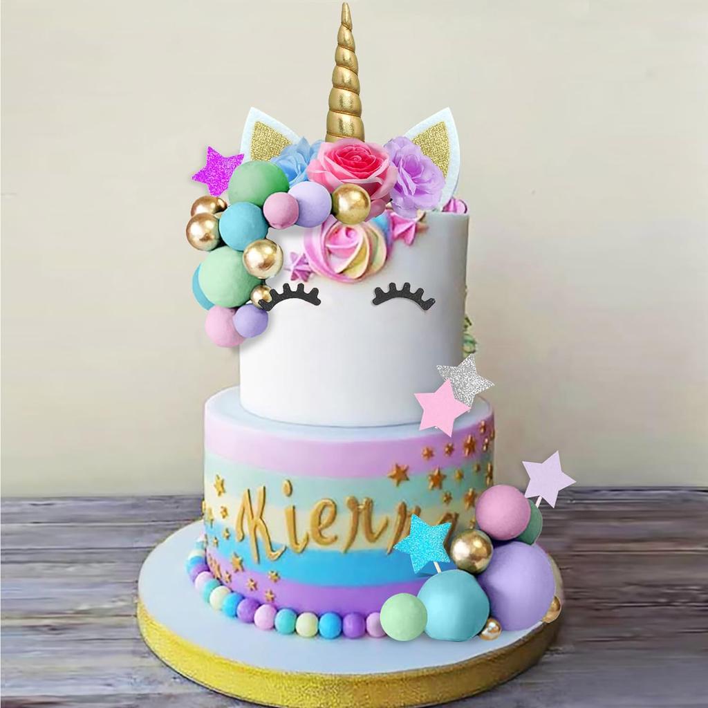 38 PCS Unicorn Cake Topper, Unicorn Flower Cake Happy Birthday Decorations for Boys Girls Birthday Party Baby Shower Supplies