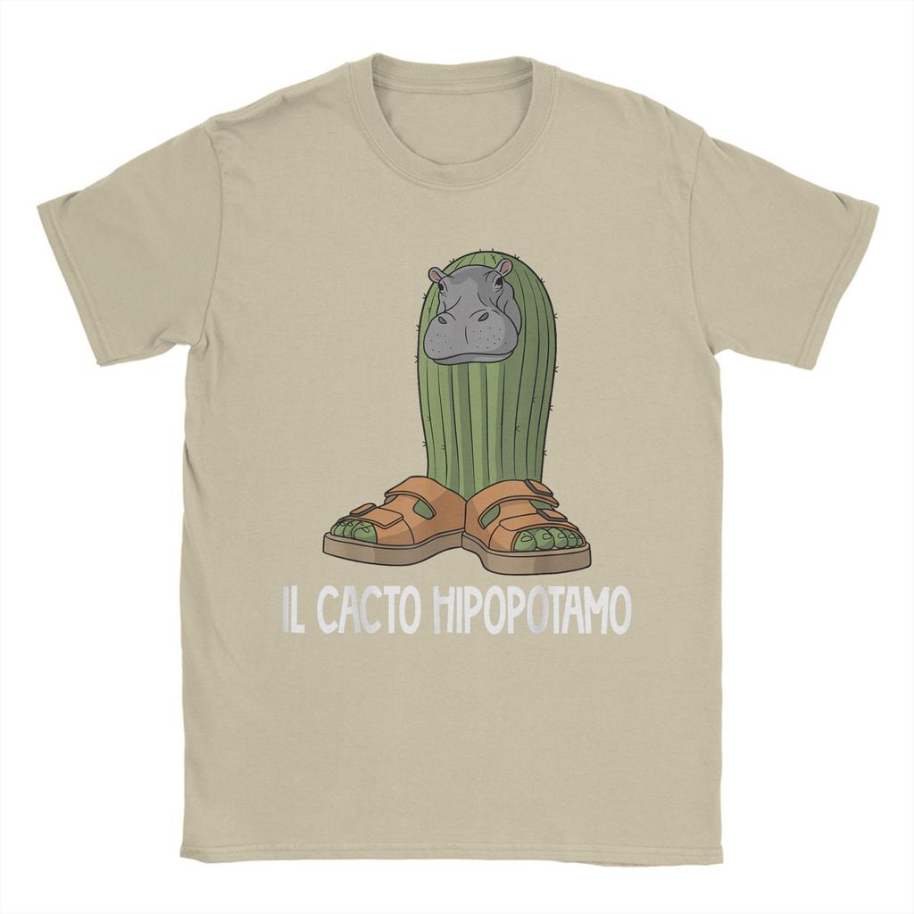 Italienische Brainrot-Charaktere Il Cacto Hipopotamo T-Shirt für Herren 100% Baumwoll-T-Shirt O-Ausschnitt T-Shirts Kurzarm-Bekleidung Bedruckt