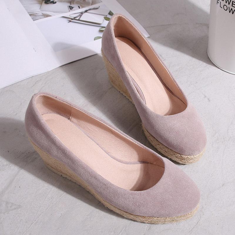2026 Princess Kate's Same Suede Wedge Single Shoes Women Shallow Mouth Espadrilles Spring&Autumn Sandals High Heels Ladies Shoes
