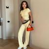 Women's Spring/Autumn New Casual Solid Color Crew Neck Long Sleeve Basic Wide Leg Pants Set