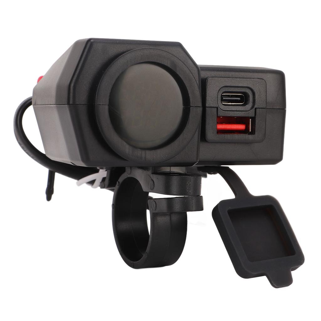 Motorcycle Handlebar Charger ABS with Voltage and Temperature Digital Display Motorbike Power Supply Socket for Riding